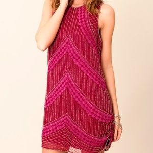 Parker beaded sleeveless dress in fuchsia